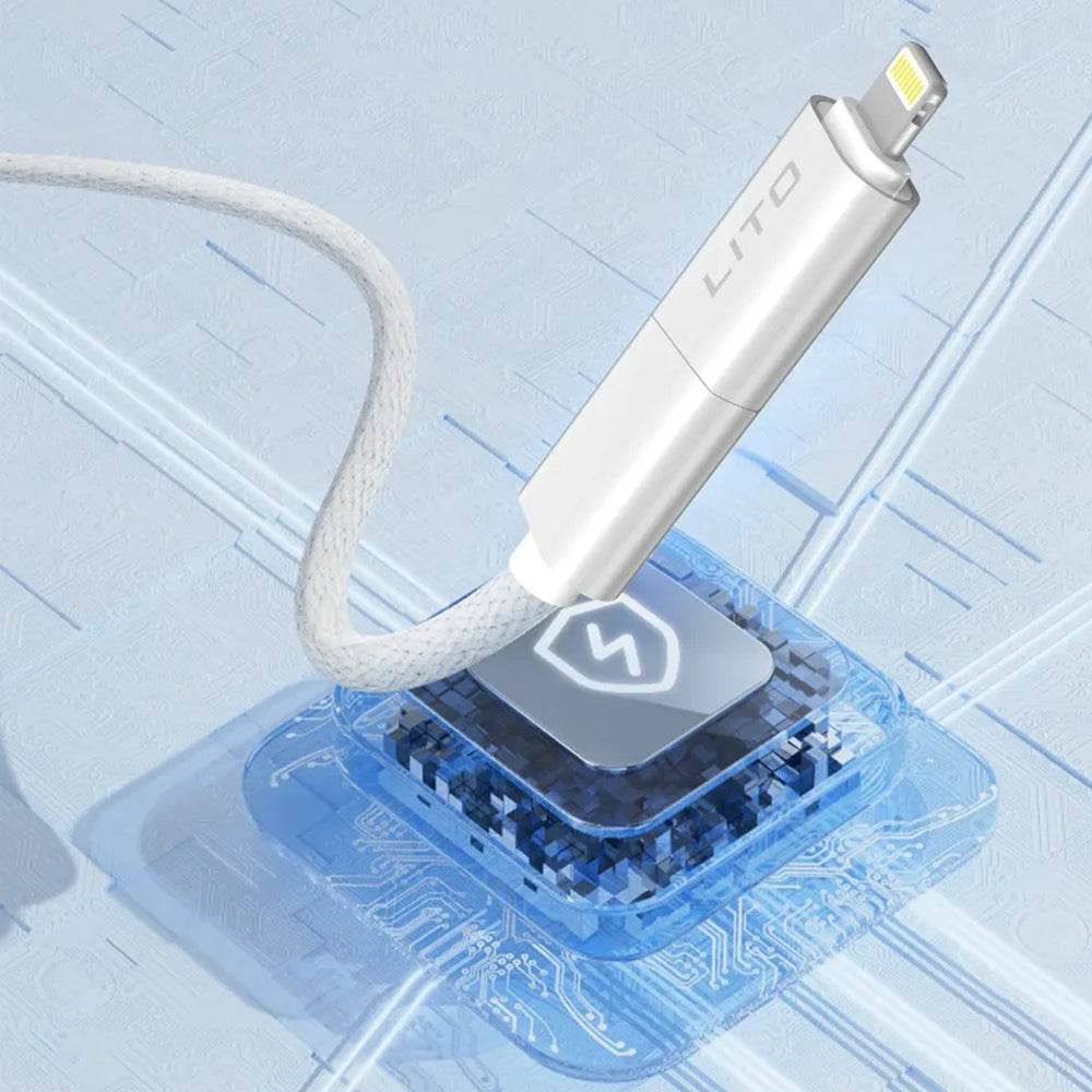 Data- och laddningskabel USB-C / USB-A - USB-C / Lightning Lito LD21, 100W, 1m, Vit