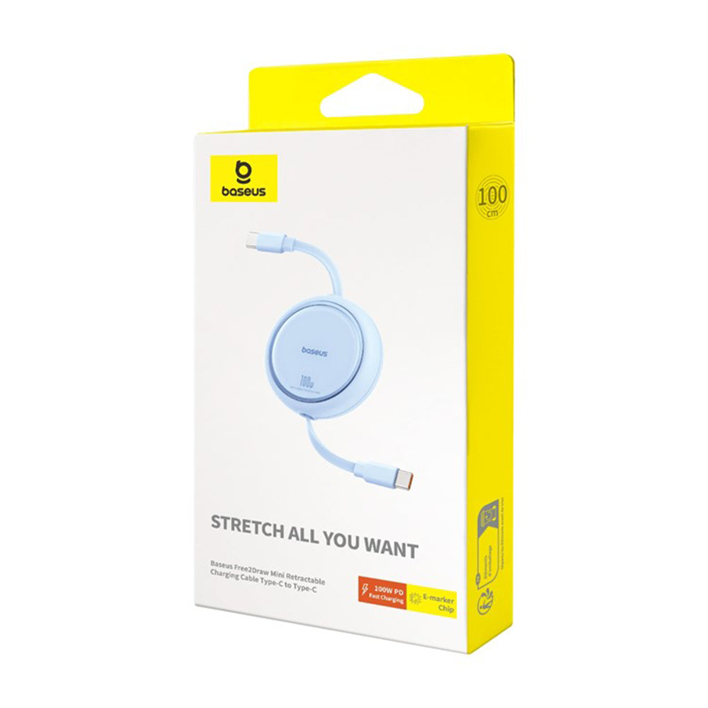 Data- och laddningskabel USB-C - USB-C Baseus Free2Draw Mini Retractable, 100W, 1m, Blå P10364500311-00