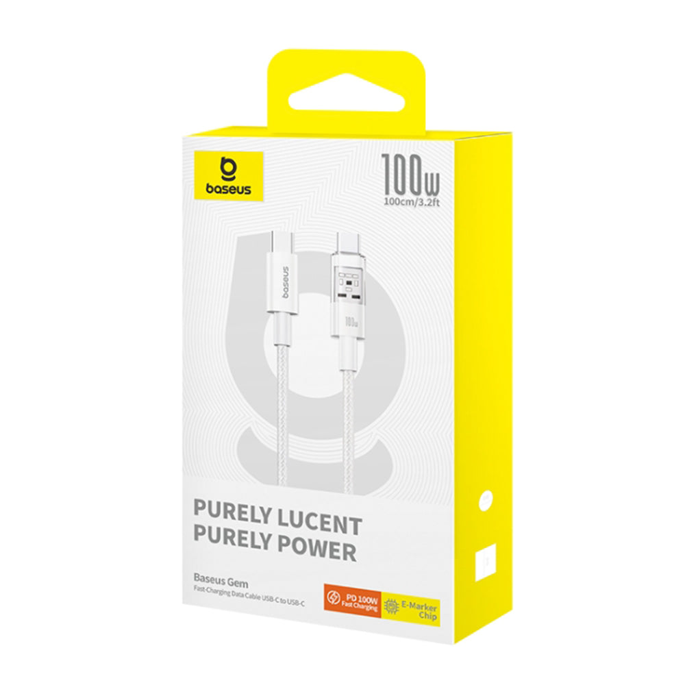 USB-C - USB-C Baseus Gem data- och laddningskabel, 100W, 1m, Vit P10373000211-00