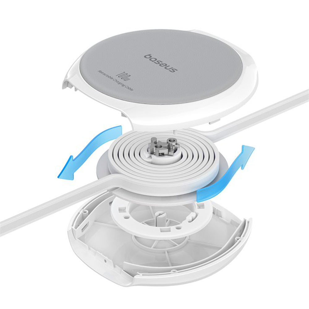 USB-C Data- och Laddningskabel - USB-C Baseus Pathfinder Retractable, 100W, 1m, Vit P10368400211-00