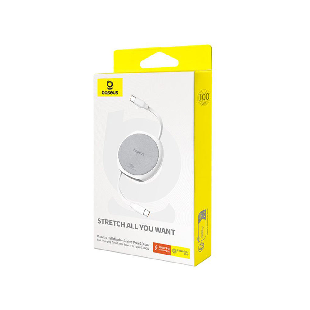 USB-C Data- och Laddningskabel - USB-C Baseus Pathfinder Retractable, 100W, 1m, Vit P10368400211-00