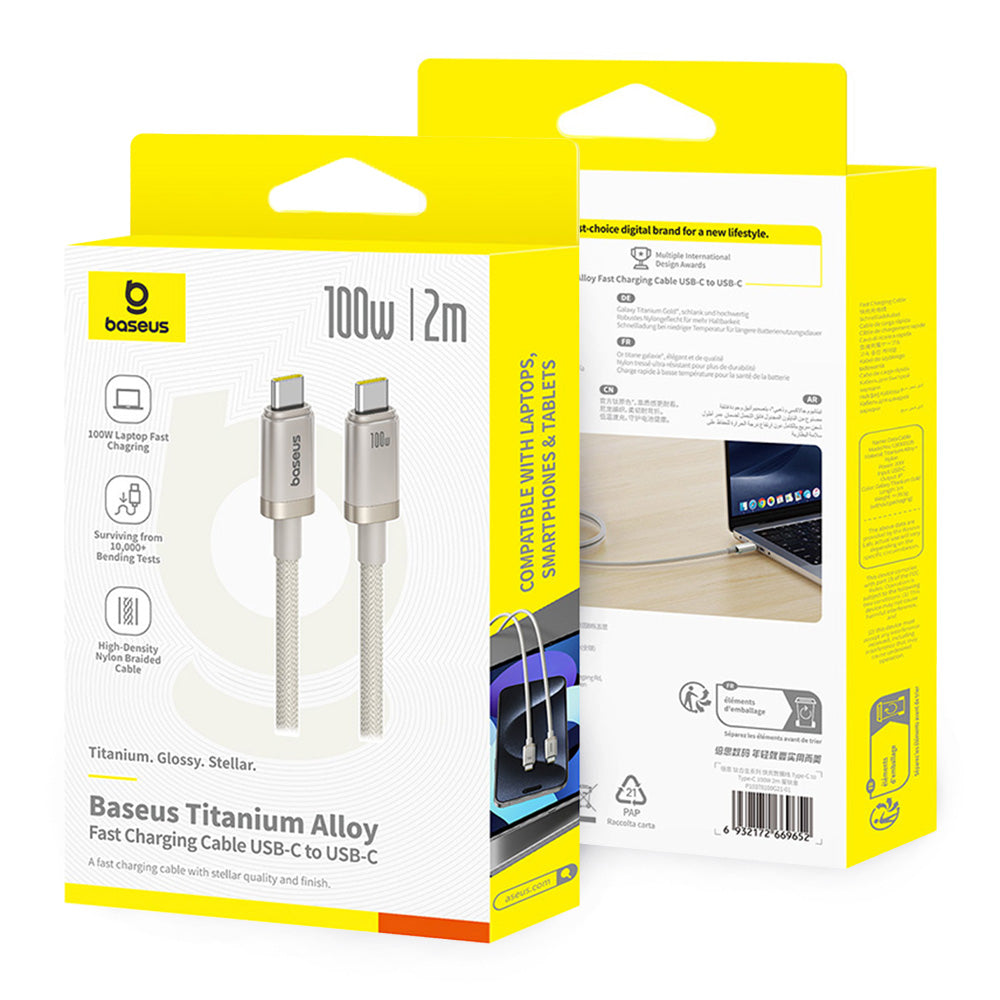Data- och laddningskabel USB-C till USB-C Baseus Titanium, 100W, 2m, Silver P10378100G21-01