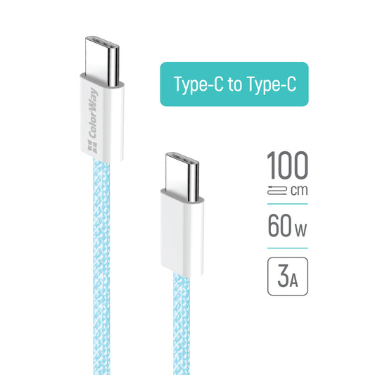 USB-C Data- och Laddningskabel - USB-C ColorWay CW-CBPDCC061, 60W, 1m, Blå