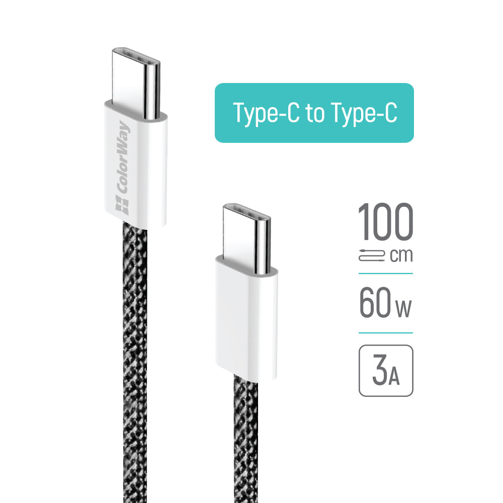 USB-C Data- och Laddningskabel - USB-C ColorWay CW-CBPDCC061, 60W, 1m, Svart