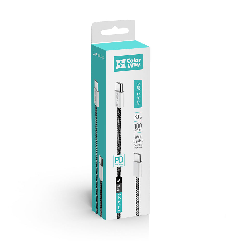 USB-C Data- och Laddningskabel - USB-C ColorWay CW-CBPDCC061, 60W, 1m, Svart