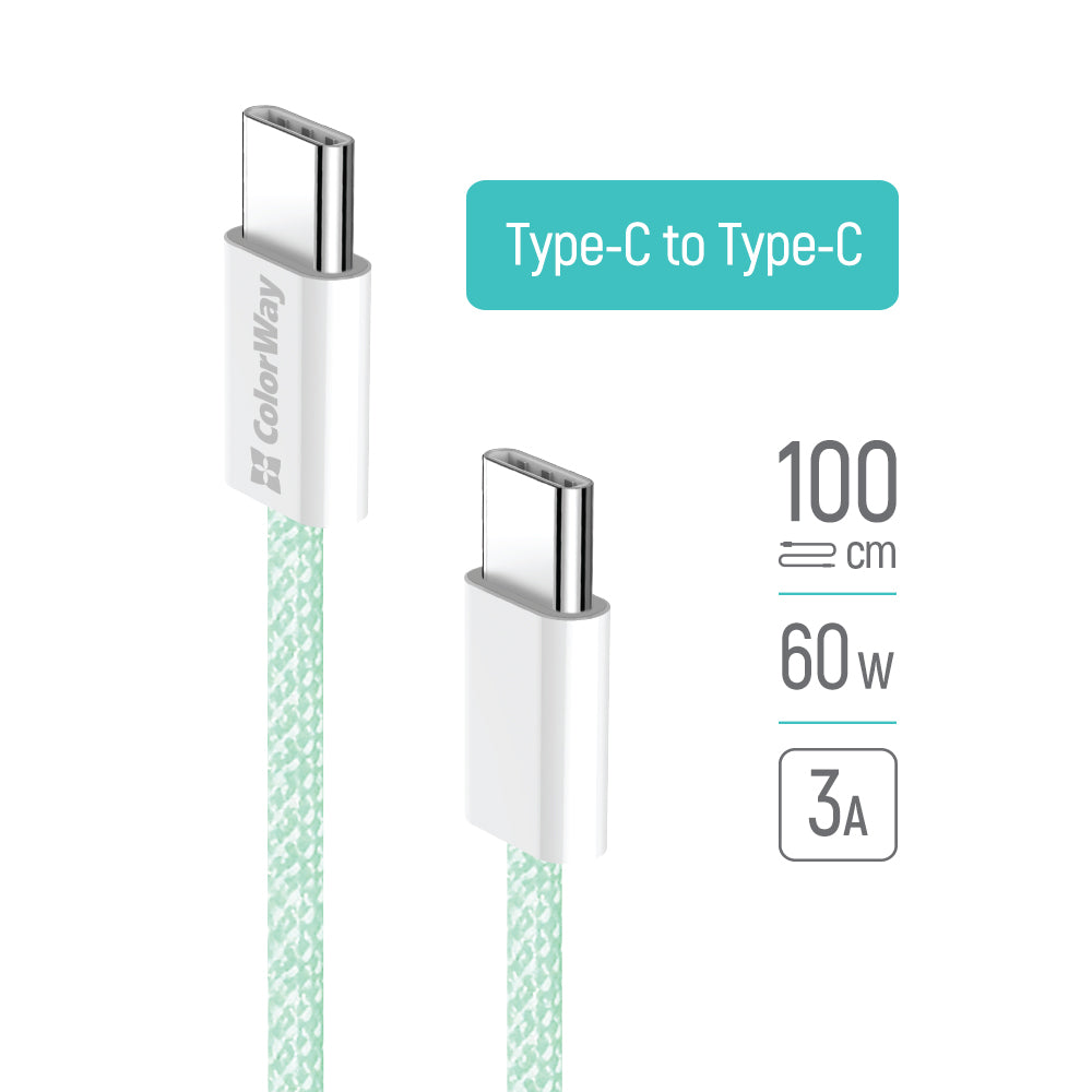 USB-C Data- och Laddningskabel - USB-C ColorWay CW-CBPDCC061, 60W, 1m, Grön