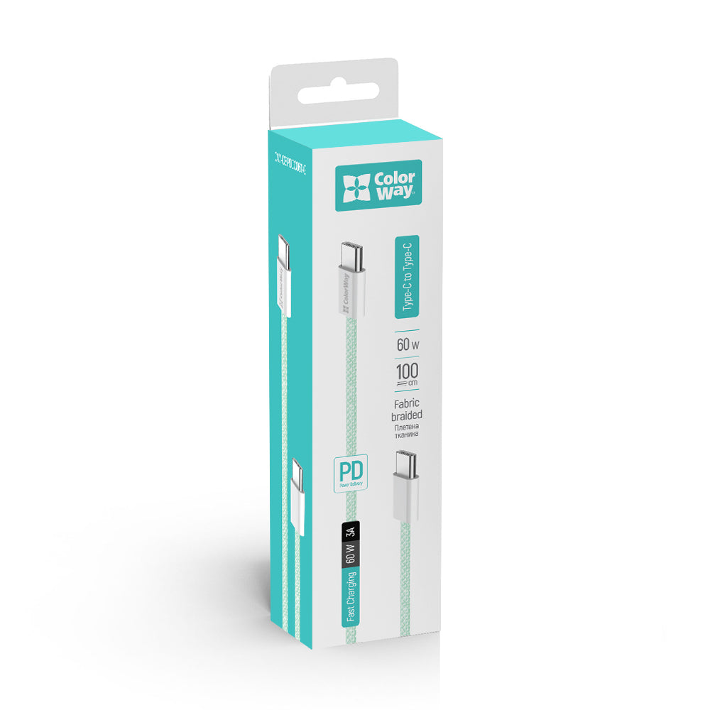 USB-C Data- och Laddningskabel - USB-C ColorWay CW-CBPDCC061, 60W, 1m, Grön