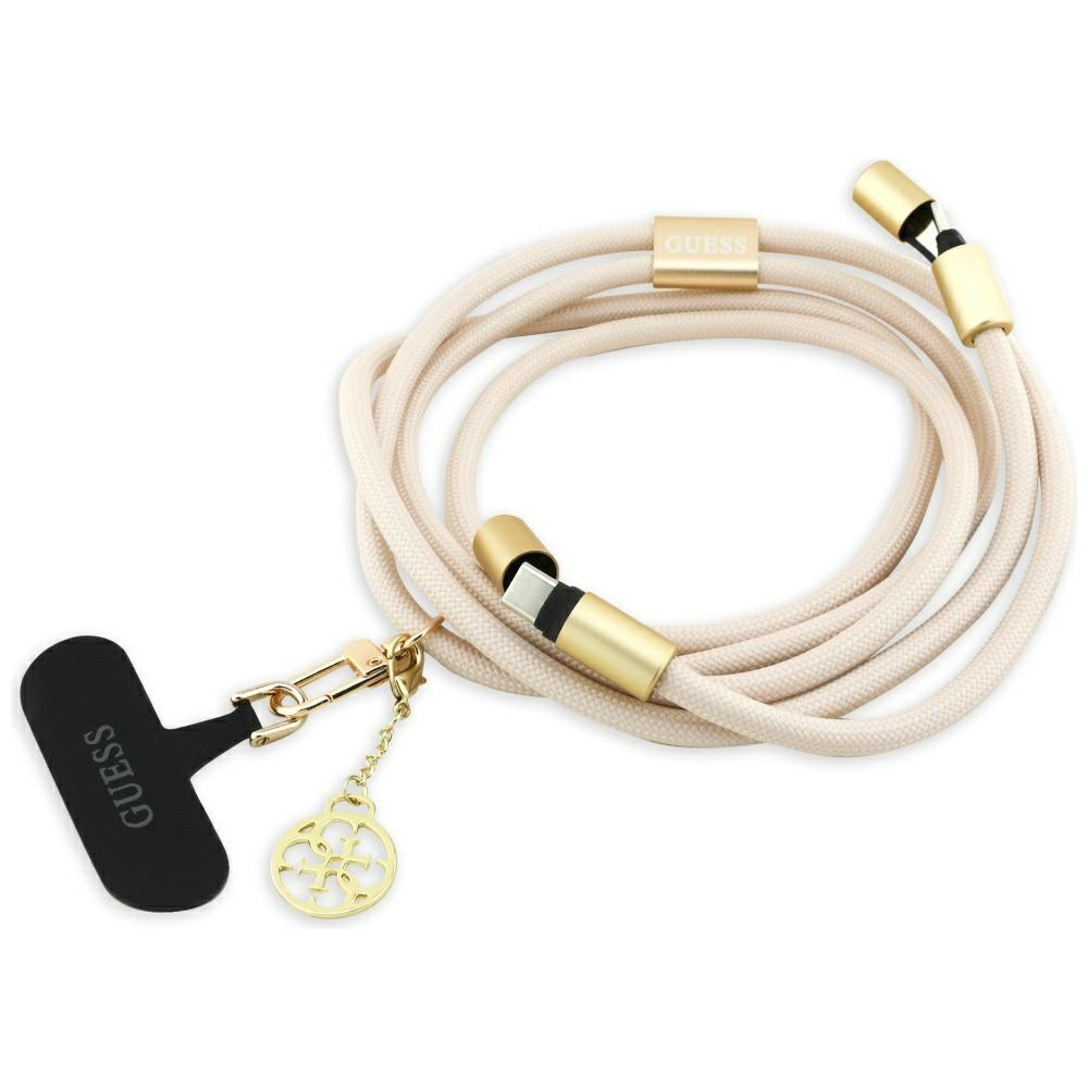 USB-C till USB-C data- och laddningskabel Guess CBDY 4G Charm, 100W, 1,5m, Beige