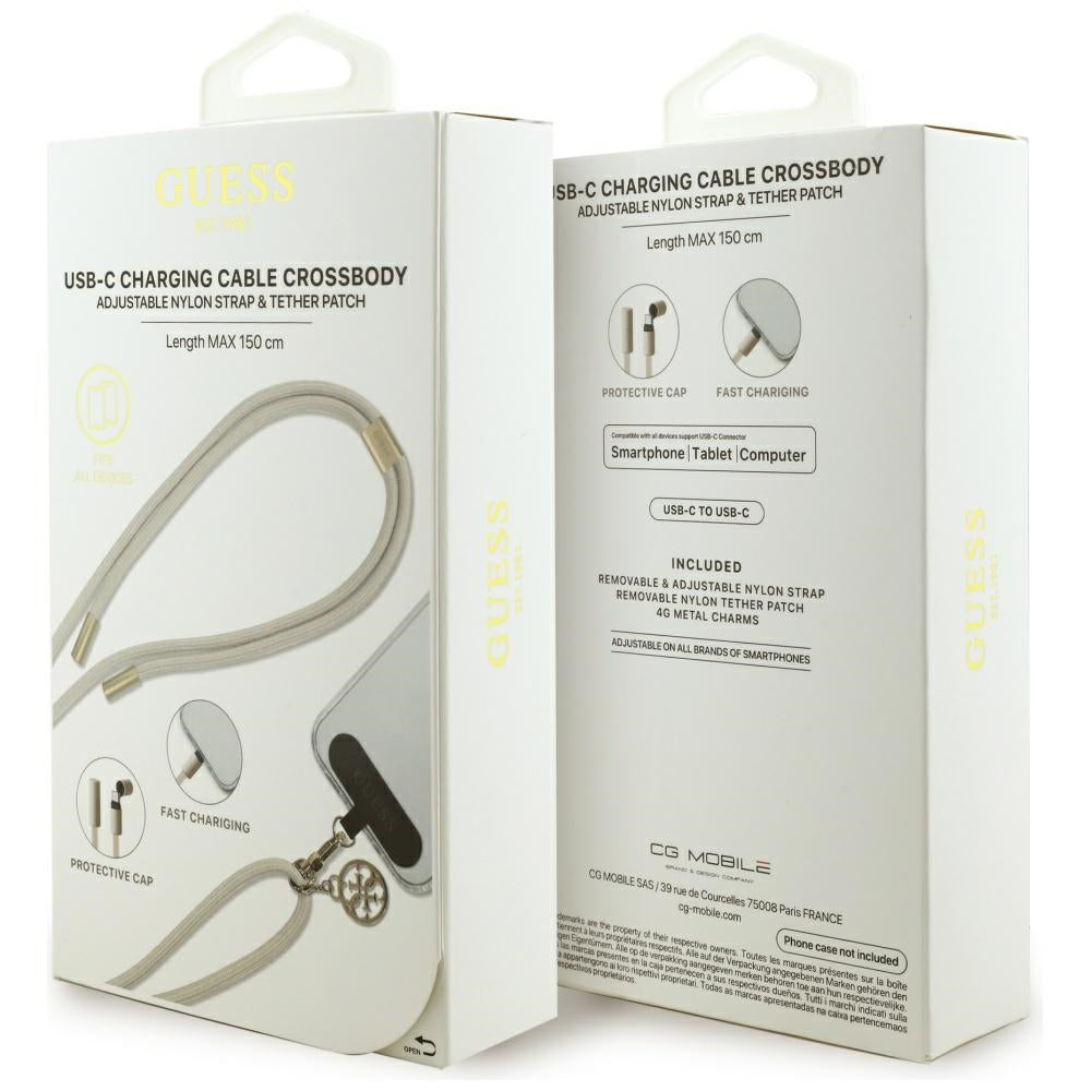 USB-C till USB-C data- och laddningskabel Guess CBDY 4G Charm, 100W, 1,5m, Beige