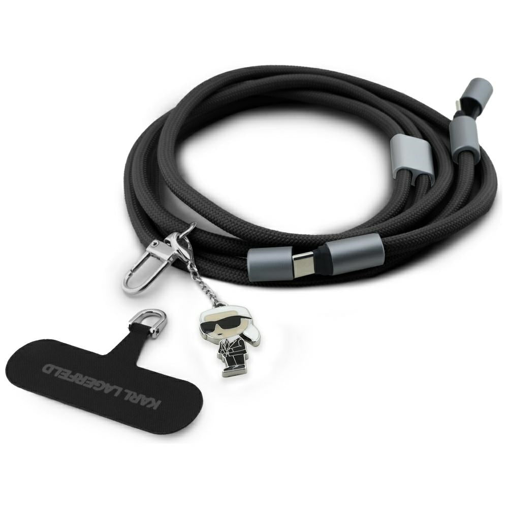 Data- och laddningskabel USB-C - USB-C Karl Lagerfeld Ikonik Charm, 100W, 1.5m, Svart