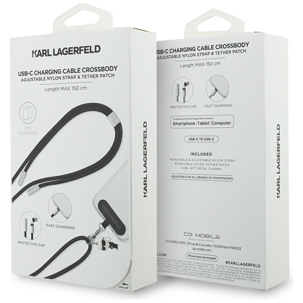 Data- och laddningskabel USB-C - USB-C Karl Lagerfeld Ikonik Charm, 100W, 1.5m, Svart