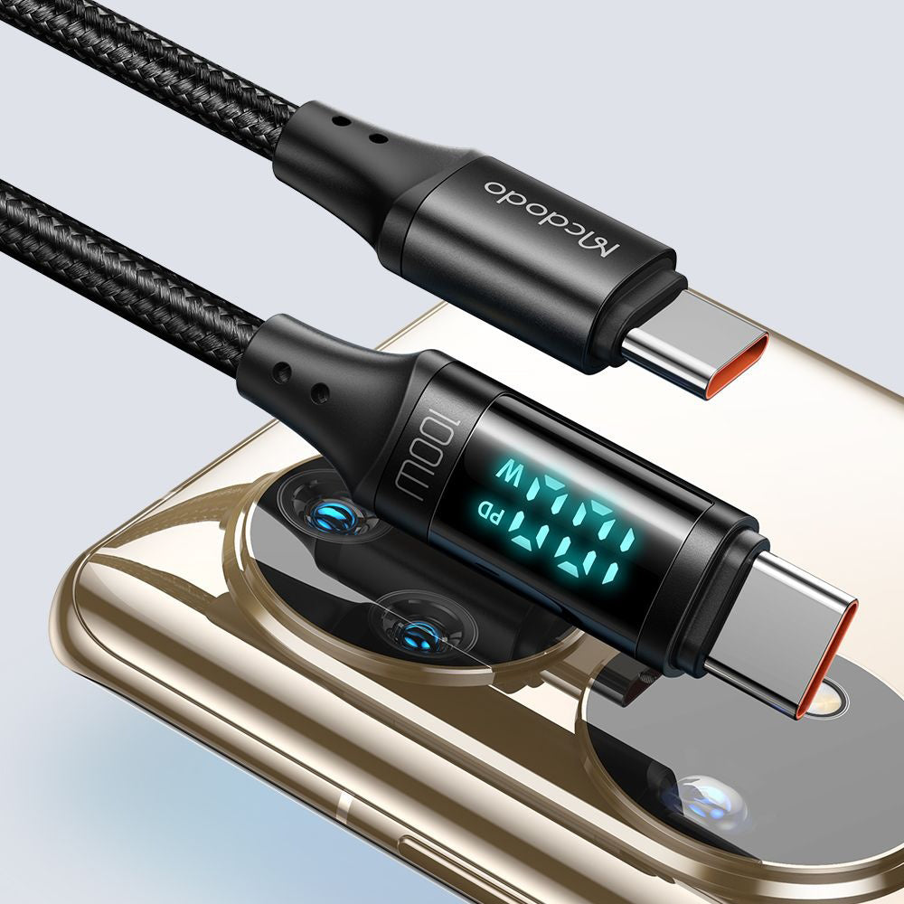 USB-C - USB-C Data- och Laddningskabel McDodo CA-1100 Display, 100W, 1.2m, Svart
