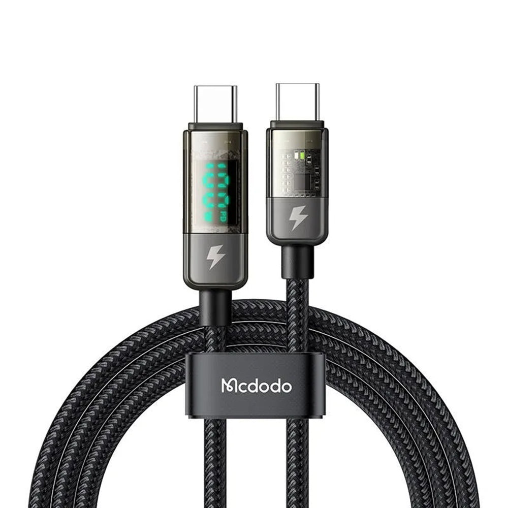 USB-C - USB-C Data- och Laddningskabel McDodo CA-3610 Display Auto Power Off, 100W, 1.2m, Svart