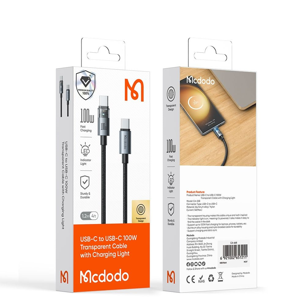 USB-C Data- och Laddningskabel - USB-C McDodo CA-5581, 100W, 1.2m, Guld