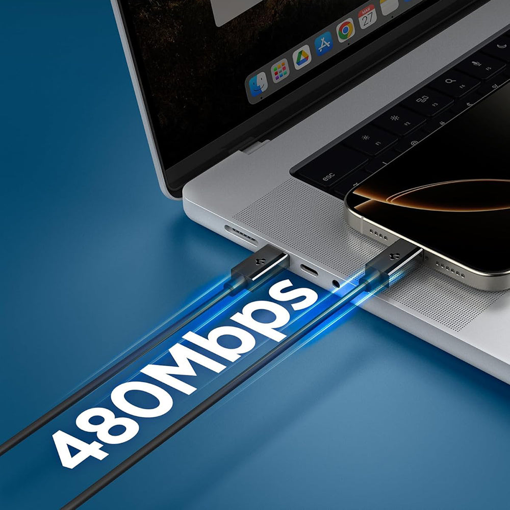USB-C Data- och laddningskabel - USB-C Spigen EB6015CC, 60W, 1,5m, Svart ACA10417