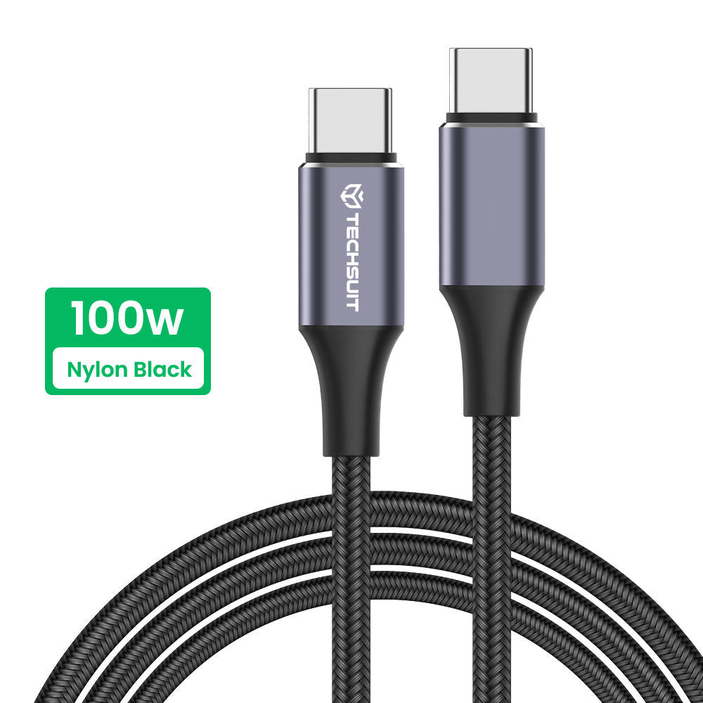 Data- och laddningskabel USB-C - USB-C Techsuit PCB018, 100W, 1m, Svart