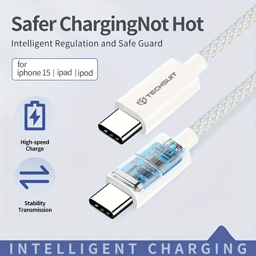 USB-C Data- och Laddningskabel - USB-C Techsuit PCB114D, 60W, 1m, Svart