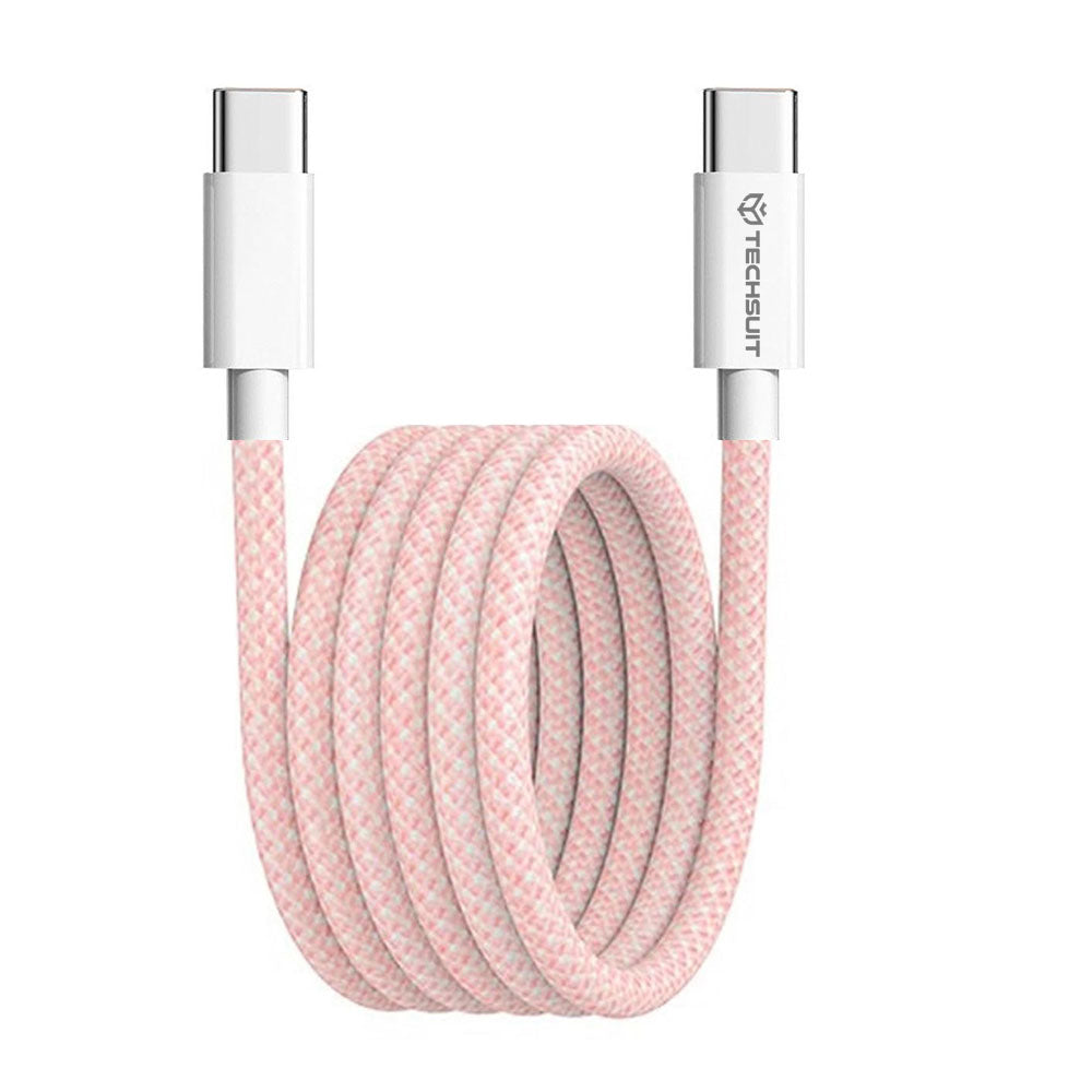 USB-C Data- och Laddningskabel - USB-C Techsuit PCB114D, 60W, 1m, Rosa