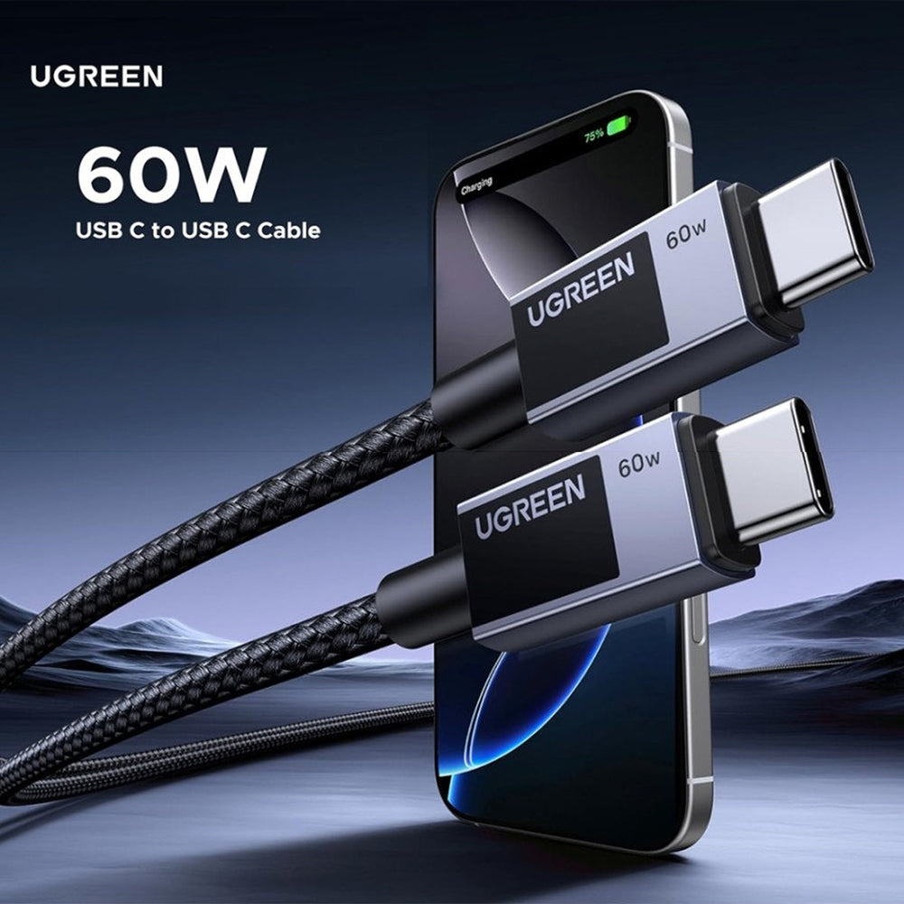 USB-C till USB-C Data- och Laddningskabel UGREEN L524, 60W, 1m, Grå