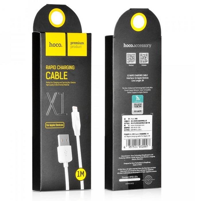 USB-A till Lightning data- och laddningskabel HOCO Rapid X1, 18W, 1m, vit
