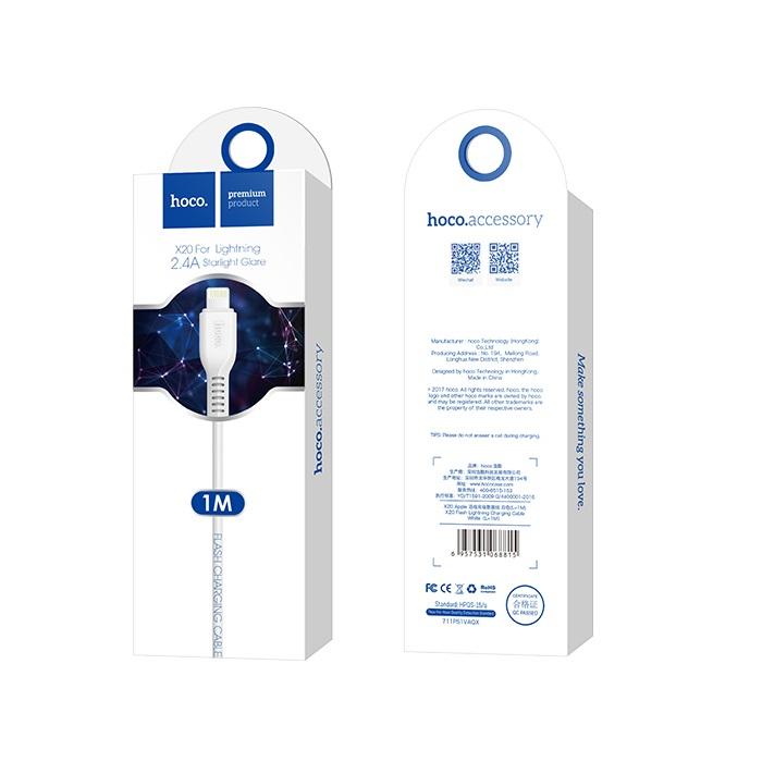 Data- och laddningskabel USB-A - Lightning HOCO Flash X20, 18W, 1m, Vit