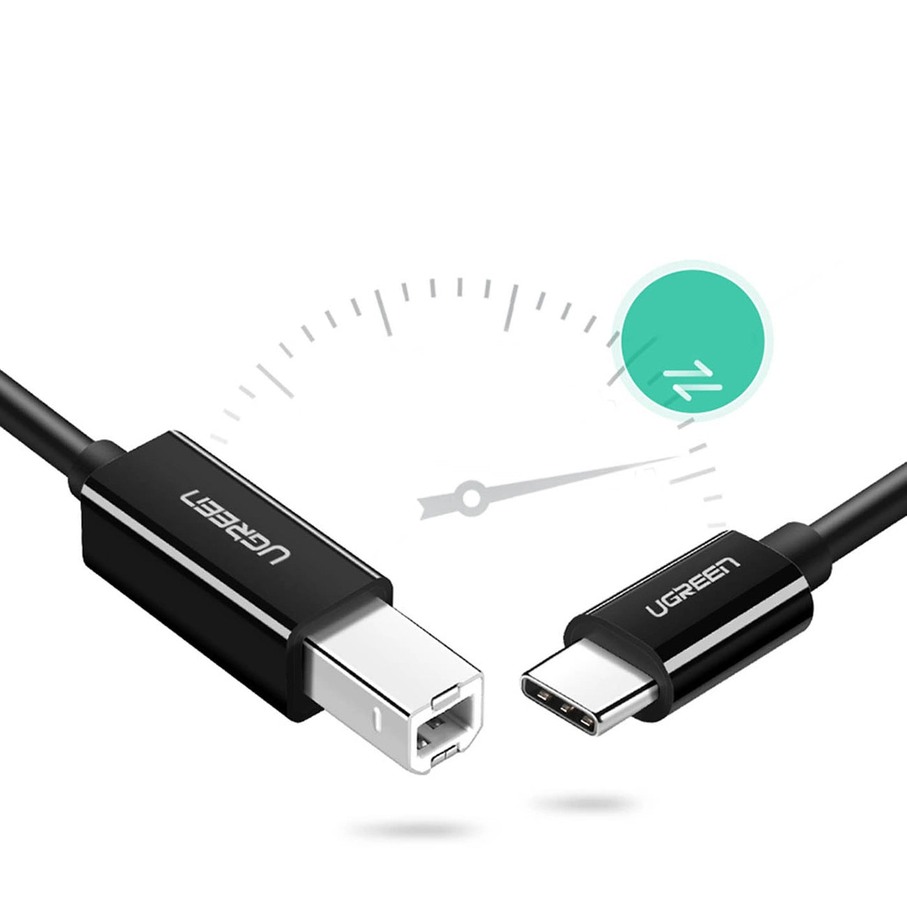 Printer Cable UGREEN US241, USB-C - USB-B, 2m, Black, Black