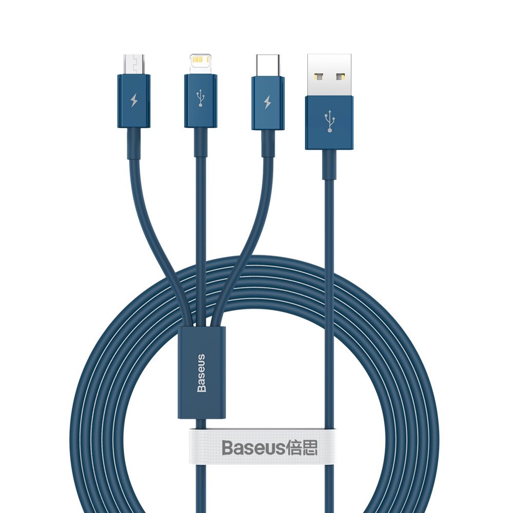 USB-A - Lightning / microUSB / USB-C Baseus Superior 3in1 Series, 20W, 1.5m, Blå CAMLTYS-03