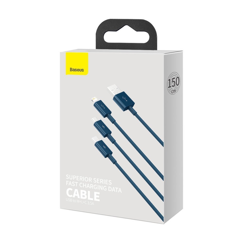 USB-A - Lightning / microUSB / USB-C Baseus Superior 3in1 Series, 20W, 1.5m, Blå CAMLTYS-03