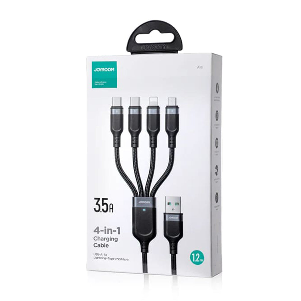 USB-A - Lightning / microUSB / 2 x USB-C laddningskabel Joyroom S-1T4018A18 4in1, 20W, 1,2m, svart