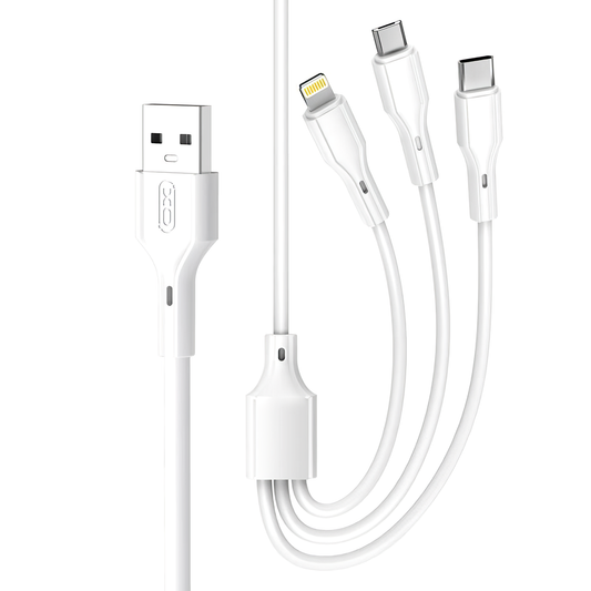 USB-A - Lightning / microUSB / USB-C laddningskabel XO Design NB230 3in1, 20W, 1m, vit