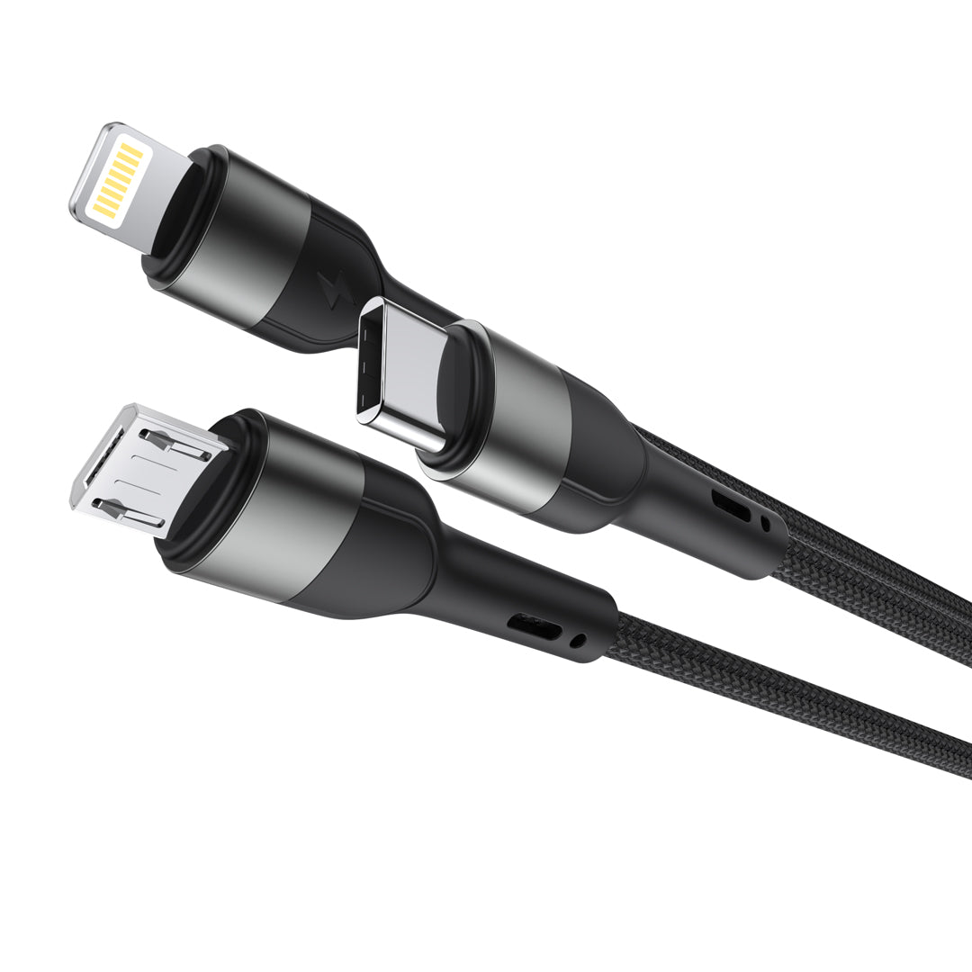 USB-A / USB-C - Lightning / microUSB / USB-C Laddningskabel XO Design NB254 3in1, 60W, 1.2m, Svart