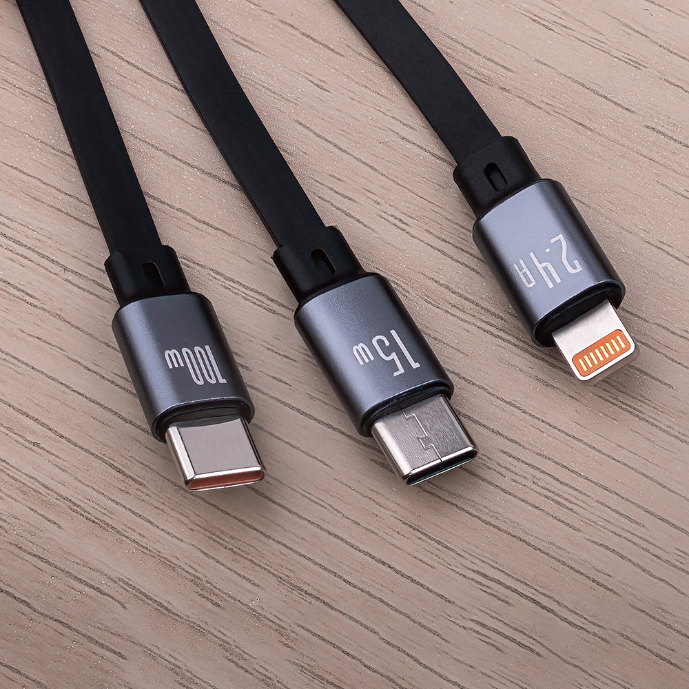 Laddningskabel USB-A - Lightning / 2 x USB-C Forever 3in1, 100W, 1.2m, Svart