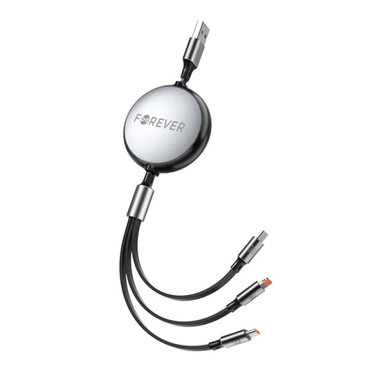Forever 3in1 USB-A - Lightning / 2 x USB-C Forever 3in1 laddningskabel, 100W, 1,2m, svart