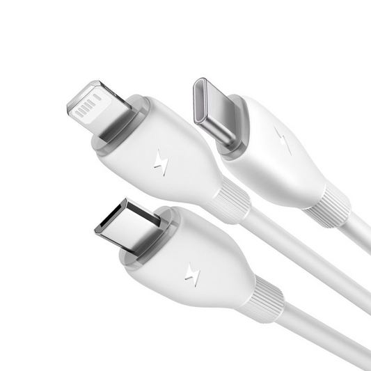 USB-A laddningskabel - Lightning / microUSB / USB-C Baseus Ultra Fast 3in1, 18W, 1,3m, Vit P10376303211-00