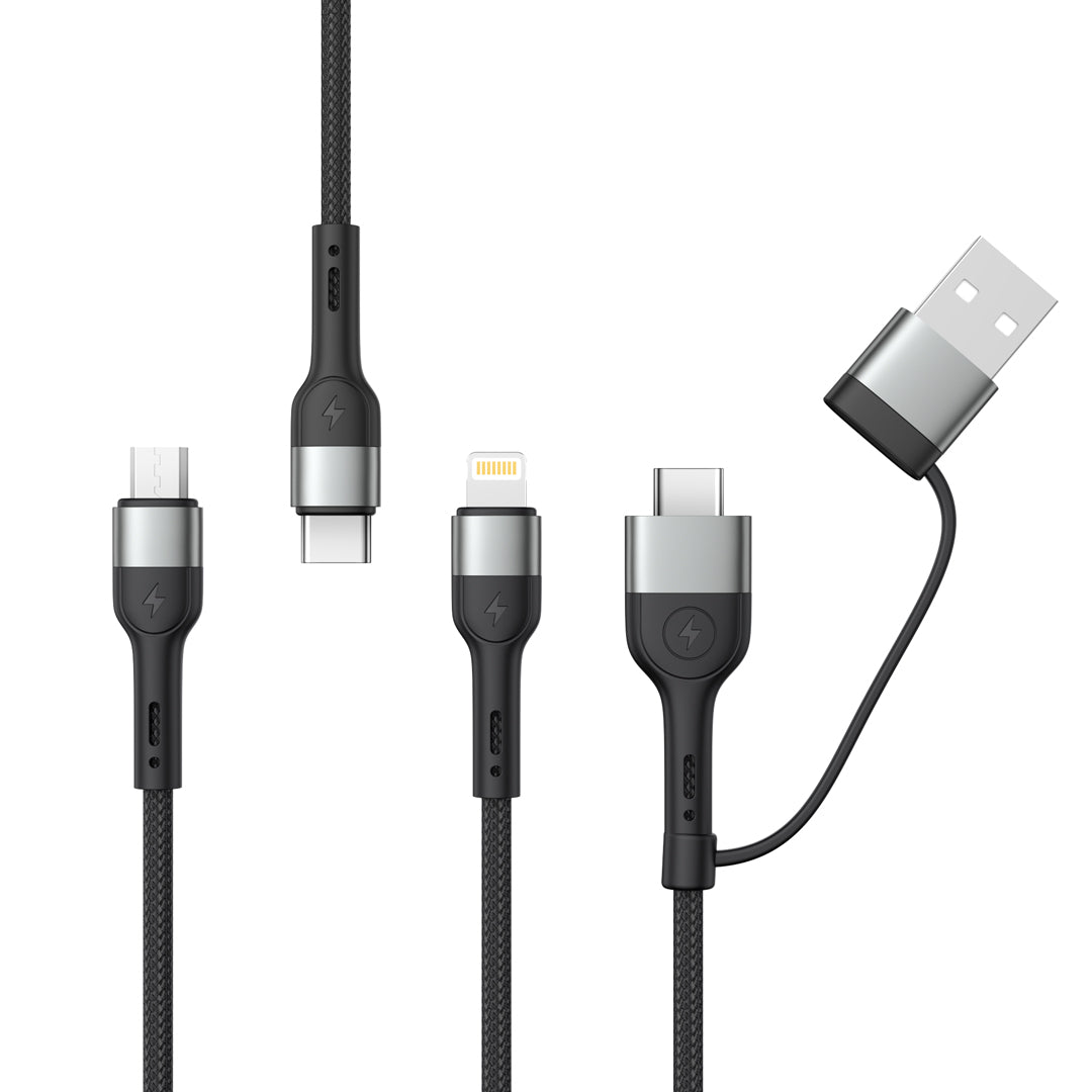 USB-A / USB-C - Lightning / microUSB / USB-C Laddningskabel XO Design NB254 3in1, 60W, 1.2m, Svart