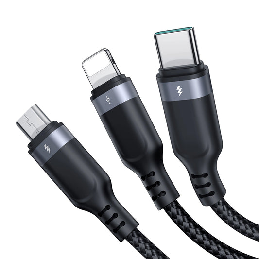 USB-A - Lightning / microUSB / USB-C Joyroom S-A18 3in1 laddningskabel, 20W, 0.3m, Svart