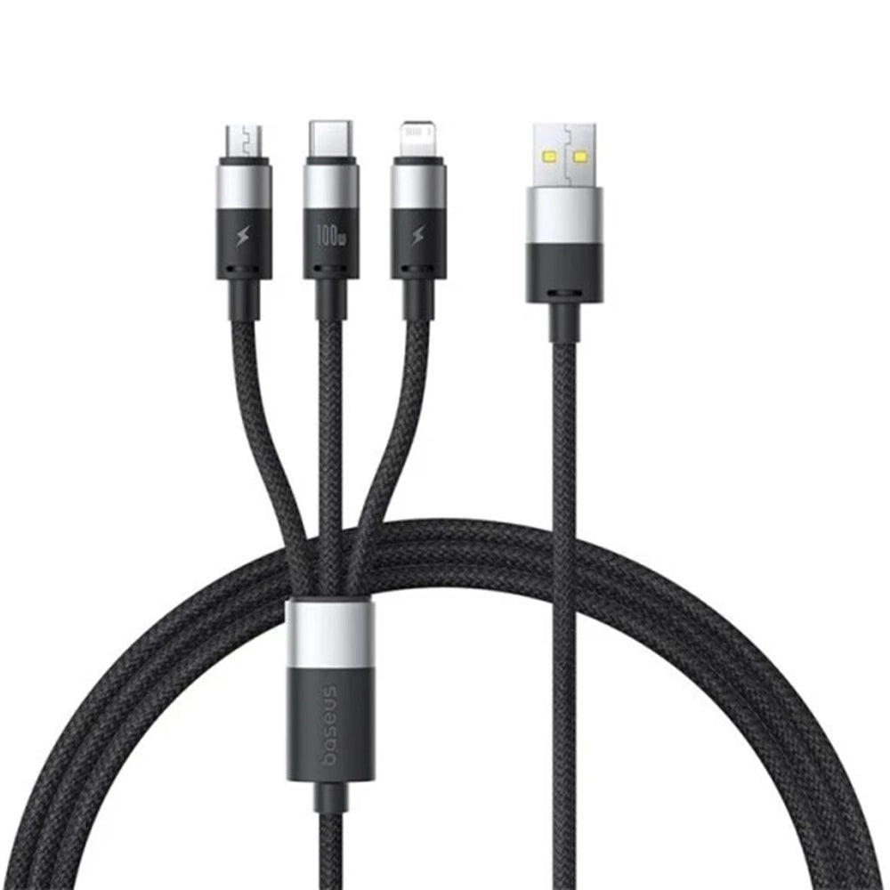 USB-A - Lightning / microUSB / USB-C Baseus StarSpeed 3in1 laddningskabel, 100W, 1.5m, Svart P10319900111-01