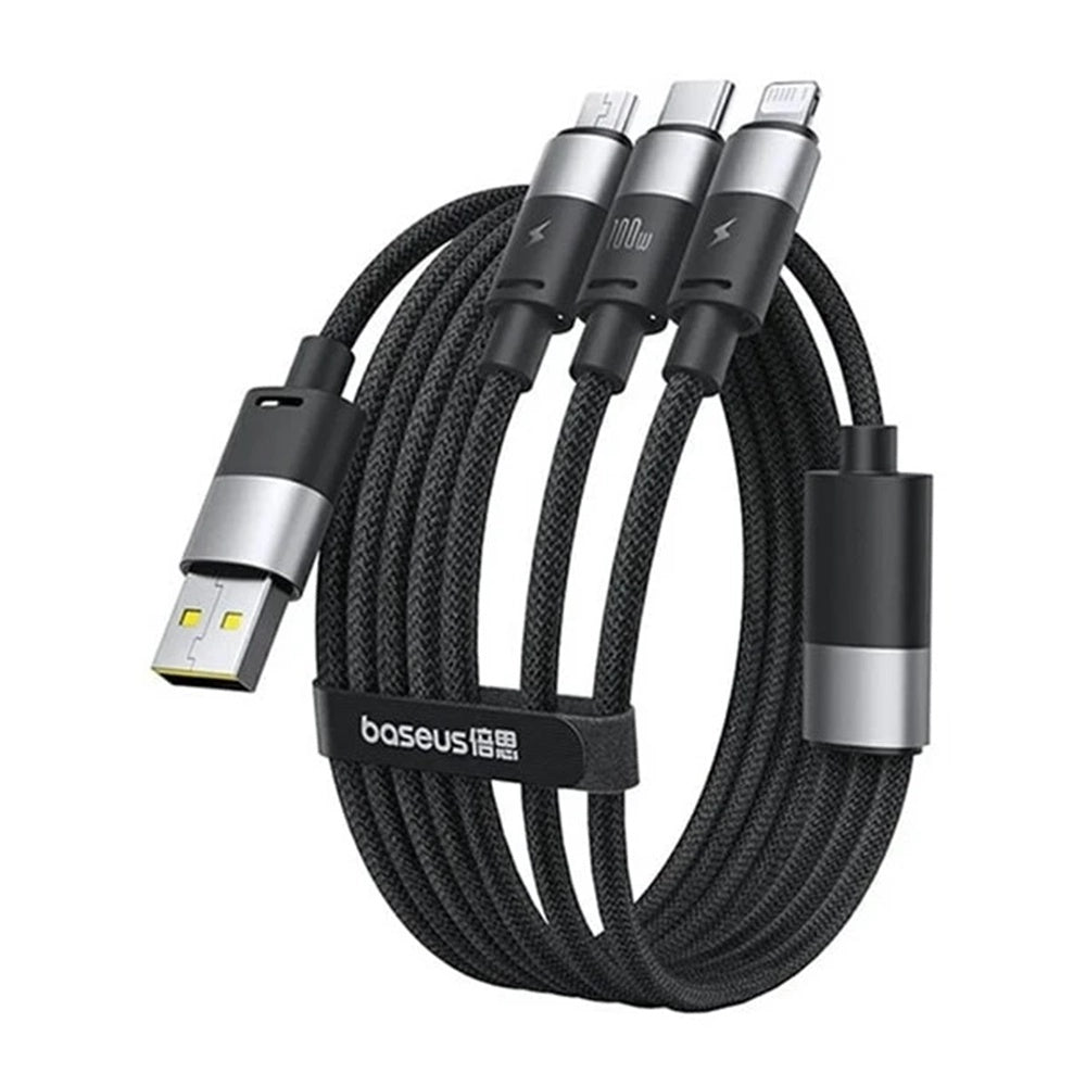 USB-A - Lightning / microUSB / USB-C Baseus StarSpeed 3in1 laddningskabel, 100W, 1.5m, Svart P10319900111-01