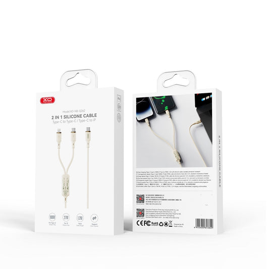 USB-C - Lightning / USB-C laddningskabel XO Design NB-Q262 2in1, 100W, 1,2m, Beige