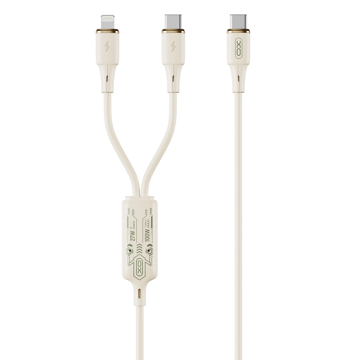 USB-C - Lightning / USB-C XO Design NB-Q262 2in1 laddningskabel, 100W, 1.2m, Beige