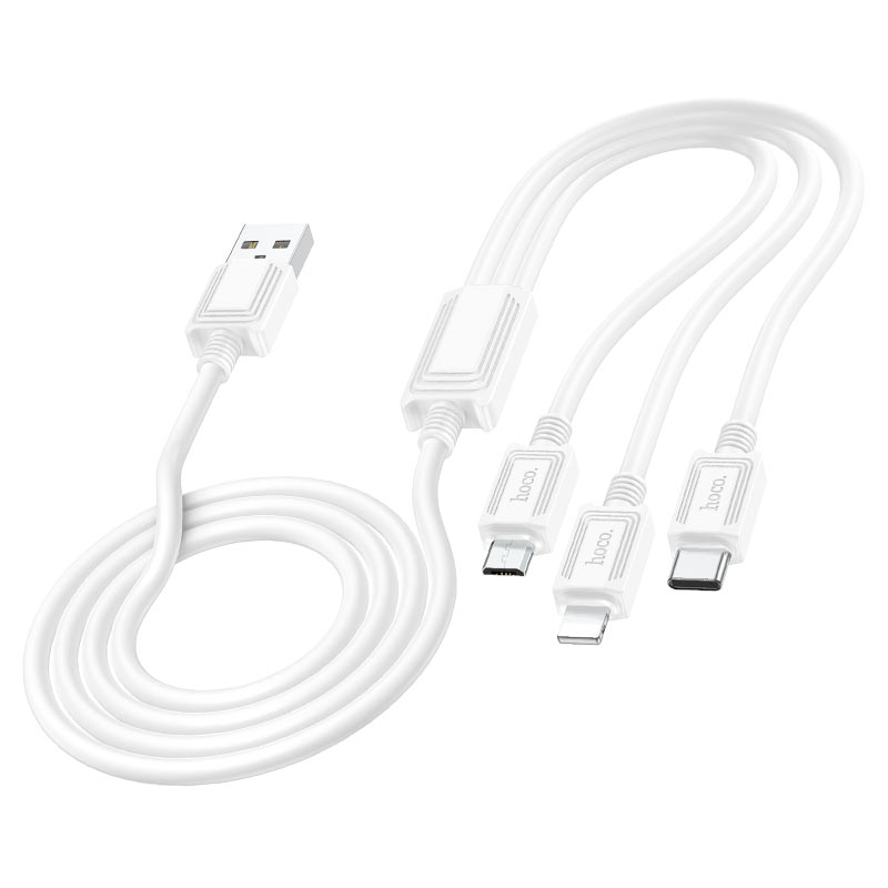 USB-A - Lightning / microUSB / USB-C Laddningskabel HOCO X74 3in1, 18W, 1m, Vit