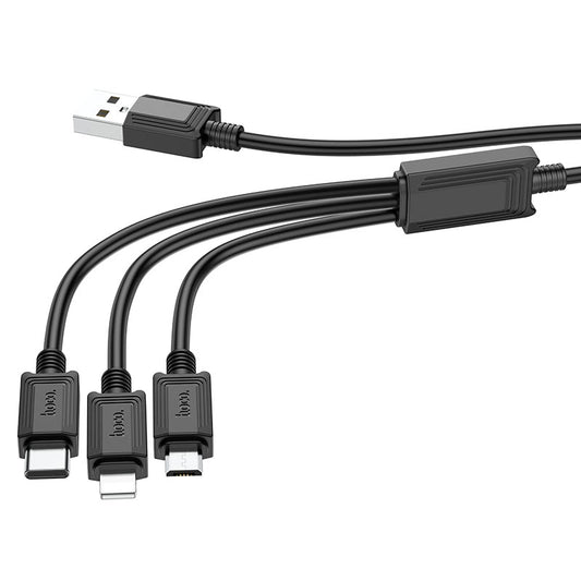 USB-A - Lightning / microUSB / USB-C Laddningskabel HOCO X74 3in1, 18W, 1m, Svart