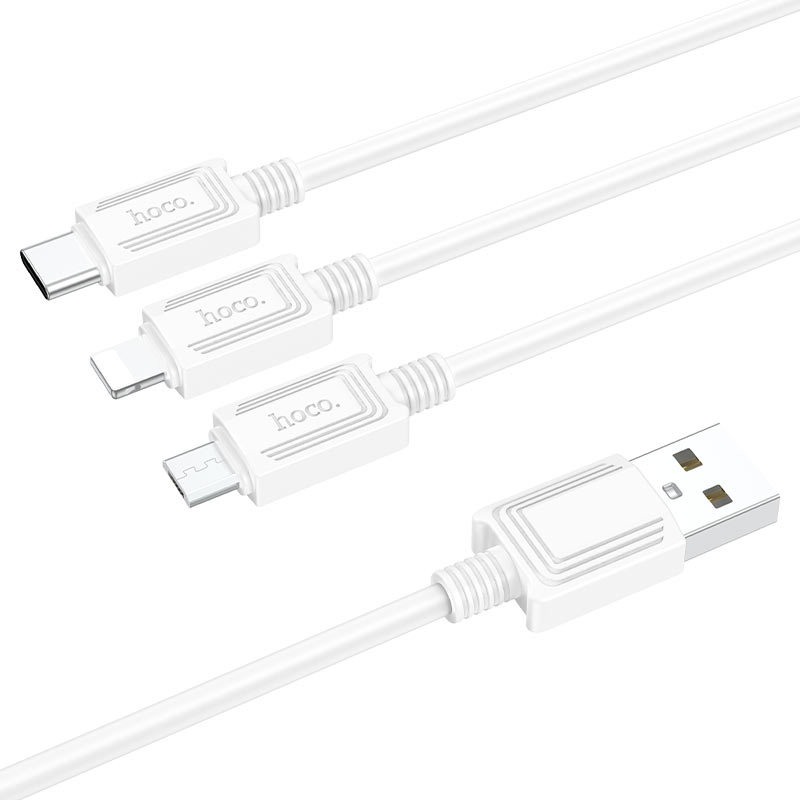 USB-A - Lightning / microUSB / USB-C Laddningskabel HOCO X74 3in1, 18W, 1m, Vit