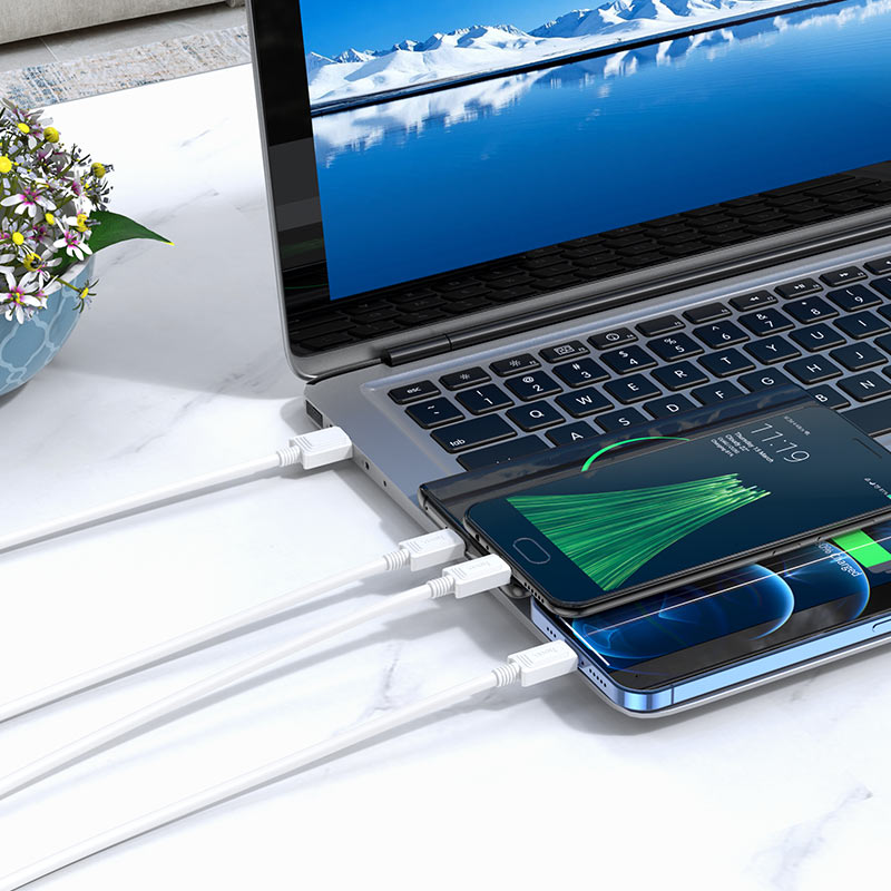 USB-A - Lightning / microUSB / USB-C Laddningskabel HOCO X74 3in1, 18W, 1m, Vit