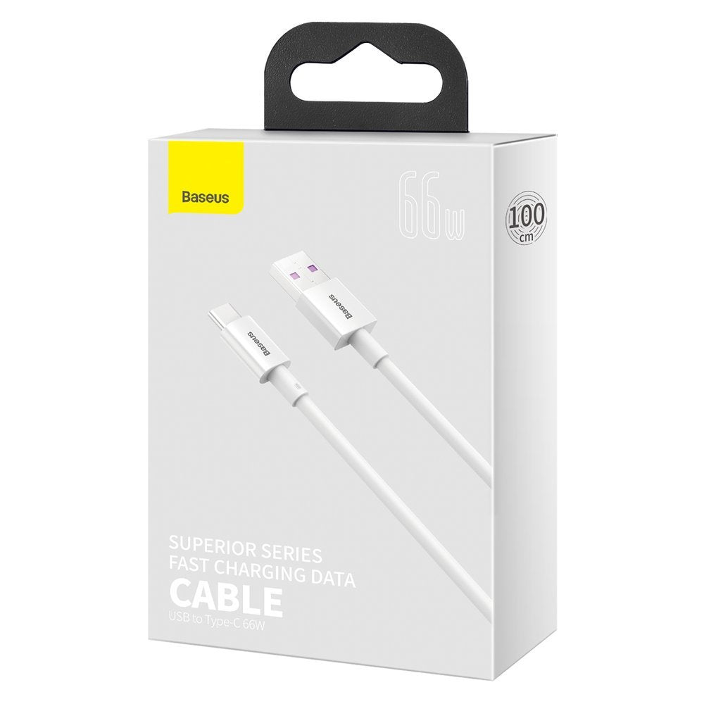 Data- och laddningskabel USB-A - USB-C Baseus Superior Series, 66W, 1m, vit CATYS-02