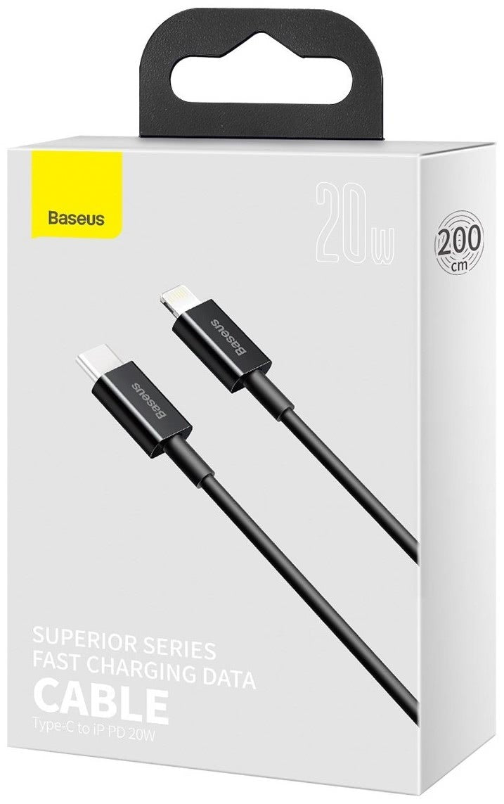 Data- och laddningskabel USB-C - Lightning Baseus Superior Series, 20W, 2m, Svart CATLYS-C01