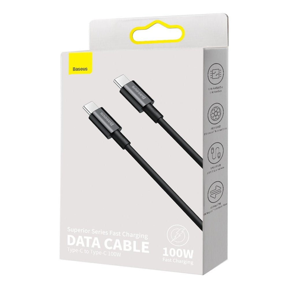 USB-C data- och laddningskabel - USB-C Baseus Superior Series, 100W, 2m, svart CATYS-C01