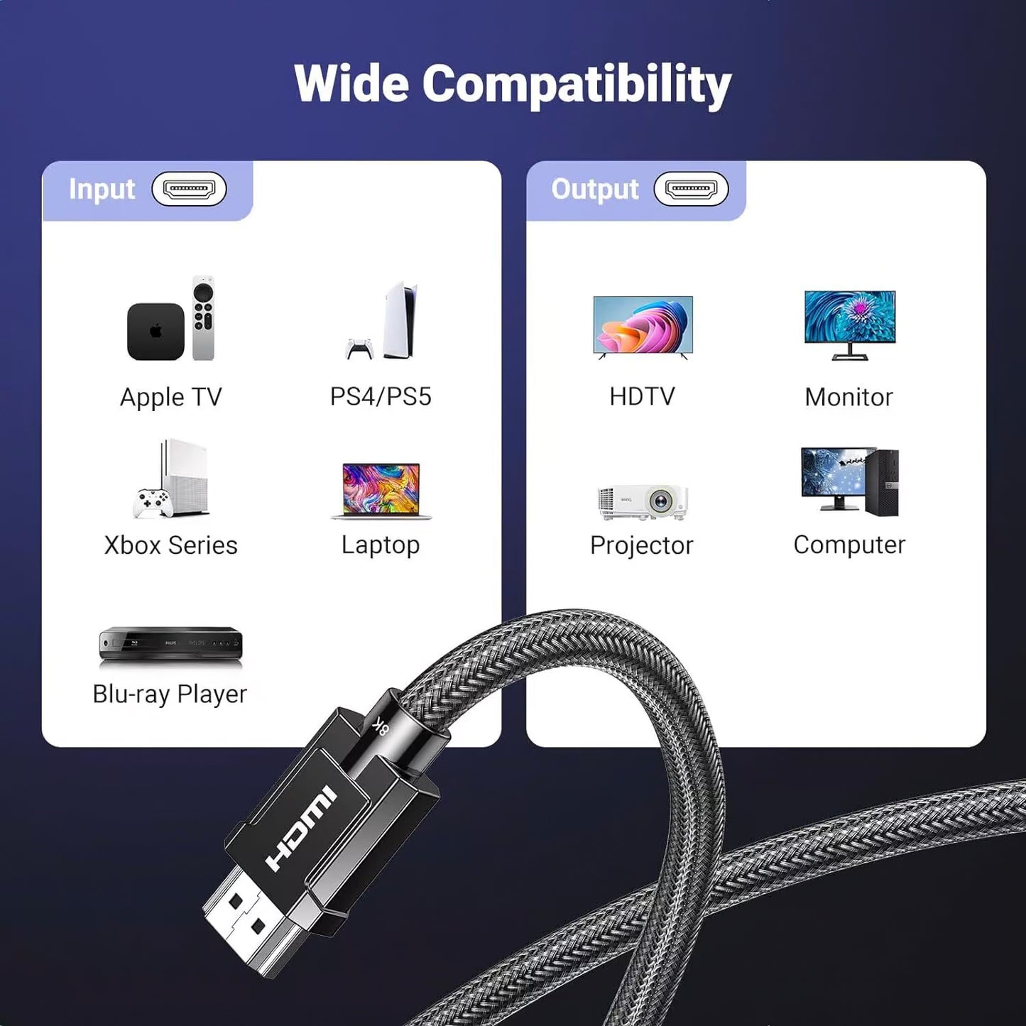 UGREEN Videokabel, HDMI - HDMI, 8K, 1.5m, Svart