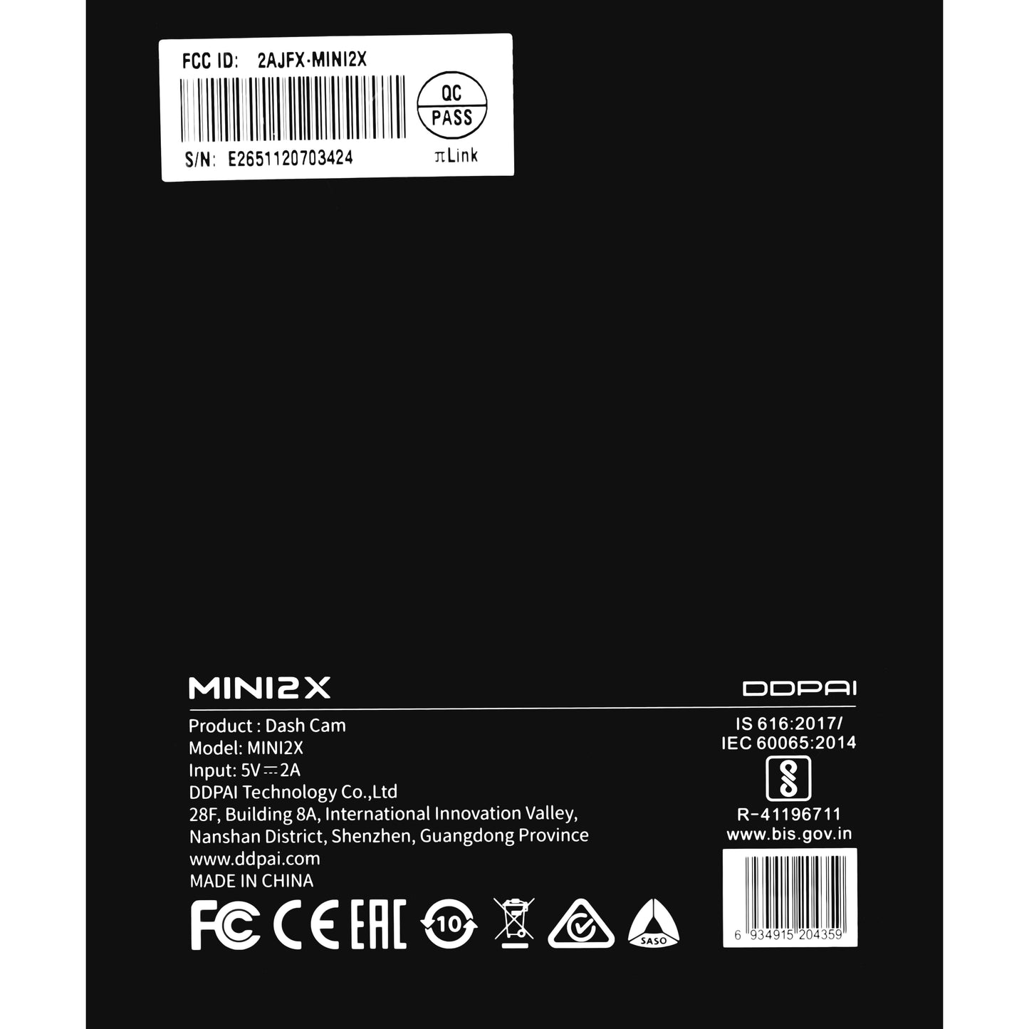 DDPAI MINI2X Bilkamera, 2K, Wi-Fi