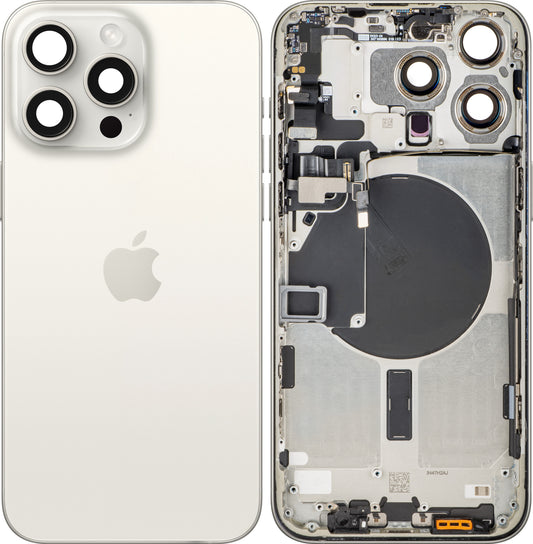 Batterilucka Apple iPhone 15 Pro Max, Med Mellanhus, Vit (White Titanium), Swap